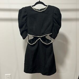 DO+BE Black Mini Dress with Faux Pearl Trim